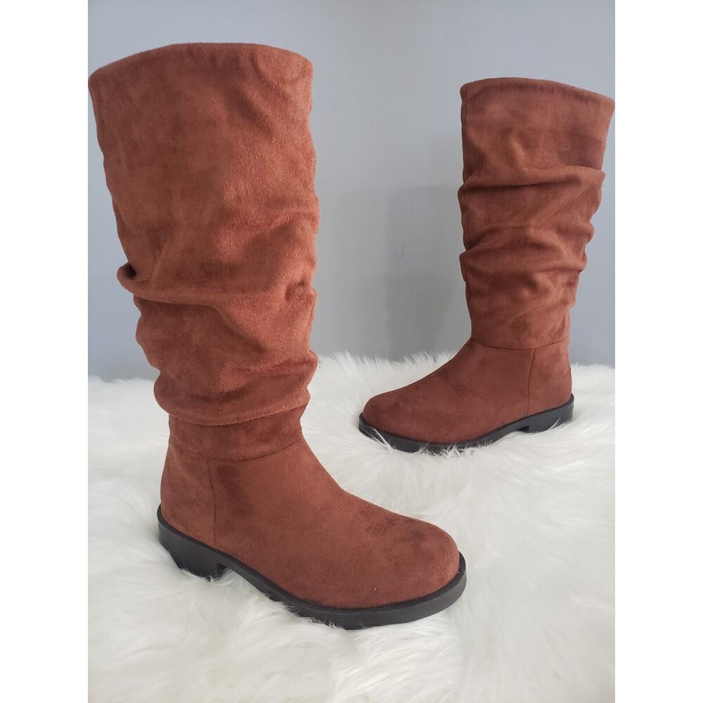 NEW SIZE 1 LITTLE KID Steve Madden JCECEE RUCHED BOOT BROWN Slouched Tall‎ Suede
